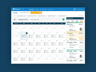Progressing further with the design - WIP app calendar design filter locum medical session tabs webapp