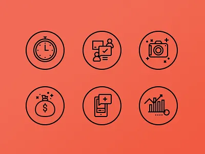 Icons on Icons on Icons camera graphs icons marketing money watch