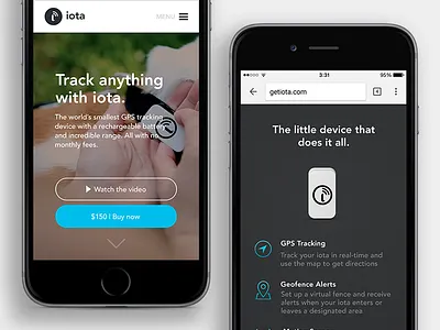 iota mobile home page blue button gps icons iota mobile tracker ui visual design web