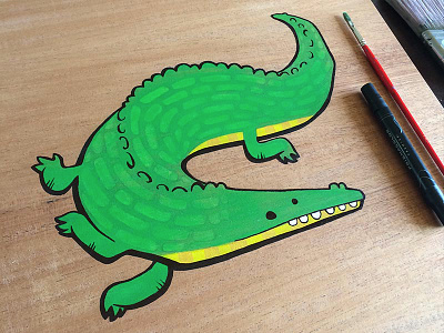 Alligator acrylic alligator croc crocodile gator illustration paint prismacolor reptile teeth wood