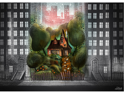 City Witch animals illustration kidlit photoshop