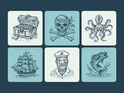 Vintage Sailor Tattoos Icons anchor boat brand branding captain icon logo logomark logotype nautical naval octupus pirate sailor ship skull tattoo treasure vector vintage