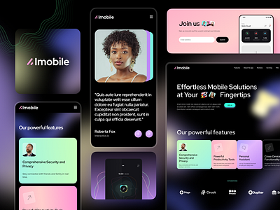 Imobile // Startup Website Template adaptive animation crypto dark ui digital startaps glowing gradients logo mesh gradient mobile startap website tech ui ux web design webflow template website template