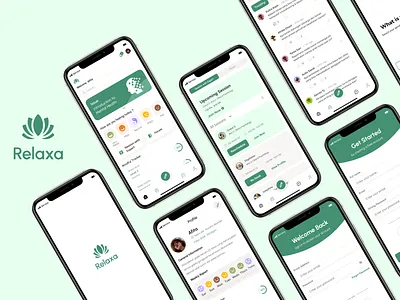 Relaxa app article chat design feeling forum issue mental health mobile profile relax report session tracker ui ux