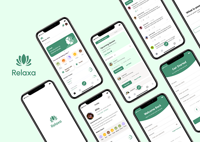 Relaxa app article chat design feeling forum issue mental health mobile profile relax report session tracker ui ux