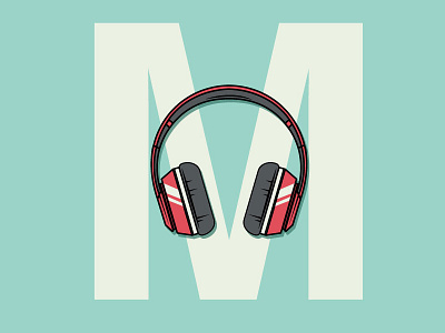 M means Music character flat headphones illustration letter m