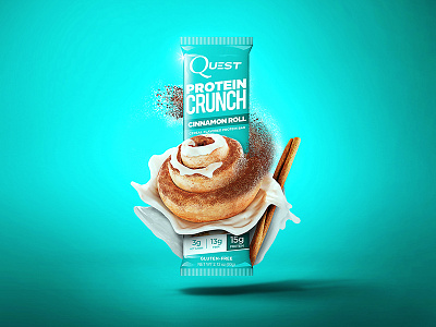 Quest Cinnamon Roll Serial Bar art direction packaging photoshop retouching