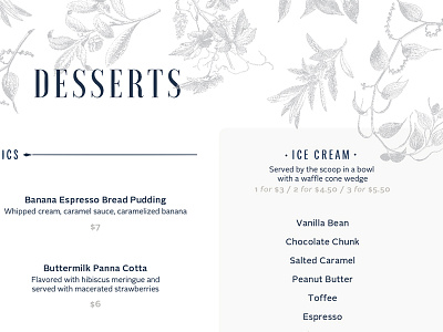 Menu branding concept dessert illustration menu print typography