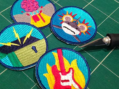 Merit Badges badge brain design flame guitar illustration lightning merit rocket shark volcano