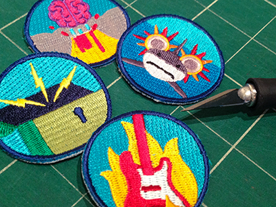 Merit Badges badge brain design flame guitar illustration lightning merit rocket shark volcano