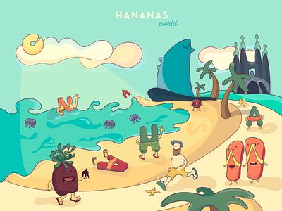 Hananas World barcelona flipflops love hananas illustration pineapple sagrada familia sexy