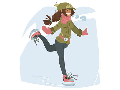 Skate Girl On Ice cartoon cute design flat girl ice on skate vector