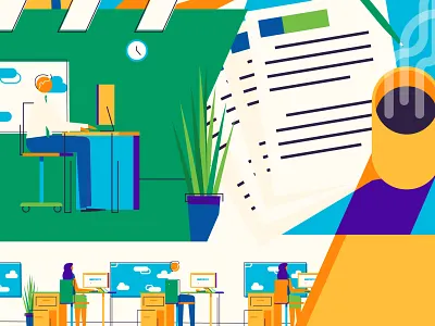 Office collage illustration illustrator office