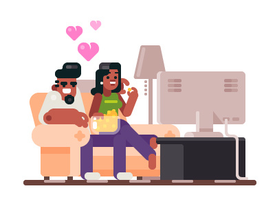 Tv Couple black character couple date family flat friends illustration interior love lovers vector