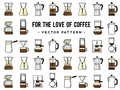 Coffee brewing methods aeropress brewing chemex coffee espresso icons illustration outline pour over vector