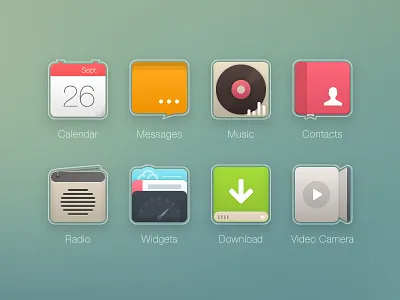 Thin Line 2 calendar contacts download icons messages music radio video camera widgets