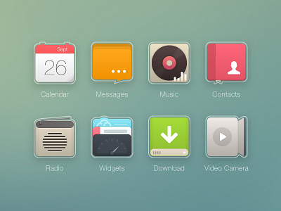 Thin Line 2 calendar contacts download icons messages music radio video camera widgets