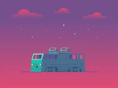 Midnight Express illustration locomotive midnight night rail railway sky stars train