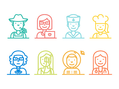 Young Employees boys characters employees flat design fun outline stroke