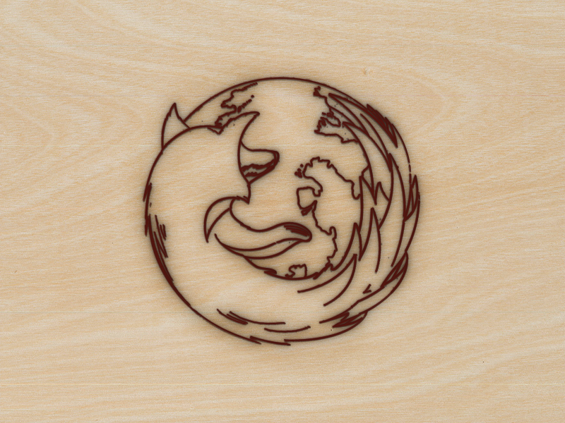 Firefox Laser Cut brand etch etching firefox icon laser laser cut line art logo mozilla wood