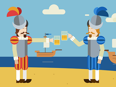 Beer on the beach beach beer character conquistadors galleons sea ships