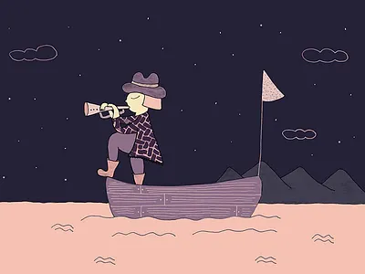 Berta 2d art boat branding character design clean color illustration night textures vector web