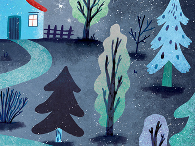 fairy tale children forest illustration night trees