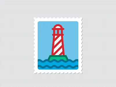 Lighthouse On A Stamp building icon illustration island light lighthouse ocean sea stamp vector water webpt
