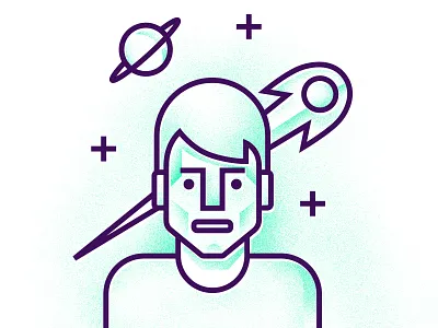 Spaaaace black green icon illustration man neon pink planet portrait stars texture vector