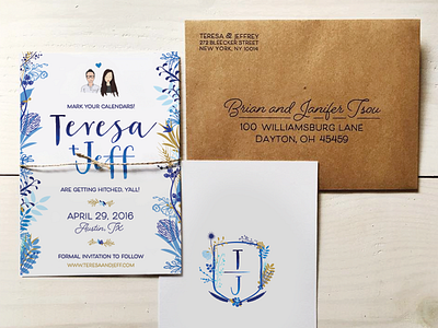 Save the Date t+j floral handlettering illustration save the date watercolor wedding invitations