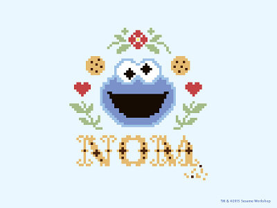 Nom blue cookie cookie monster cross stitch flower heart sesame street