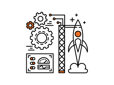 Platform Illustrations branding cog design gear icon illustration line monoweight rocket ship settings stroke vector