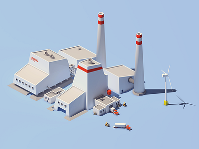 Avedøre Power Station avedøreværket copenhagen denmark isometric lopoco low poly power station