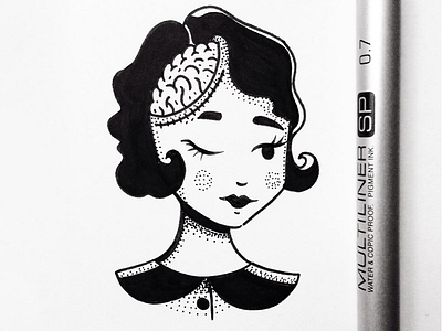 Brain anatomy etch illustration ink tattoo traditional
