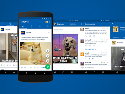 Taringa Shouts! App android app cards comments dogs feed icons material mobile post social ui