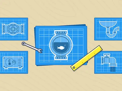 Water Main Poster architect blue blue print main pipe piping poster print water