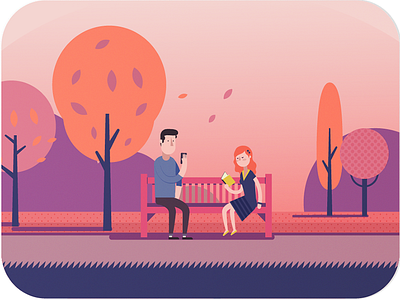 Couple autumn fall illustration park people romance vector