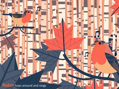 Robin birch bird leaf note robin