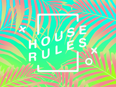 House Rules logo palm trees style frame video wip