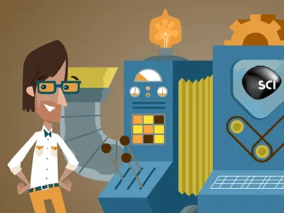 Scientist Inventor character hipster inventor machine scientist vector