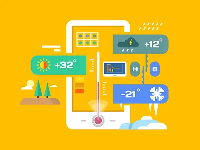 Weather application illustration app application climate flat forecast illustration kit8 nature phone temperature vector weather