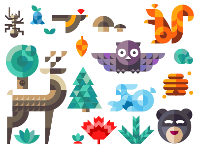 Ordinary forest magic acorn animation bear deer forest geometric icon motion owl rabbit squirrel tree