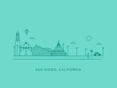 San Diego balboa bug california coronado curology del mar gas lamp illustration san diego surf vw