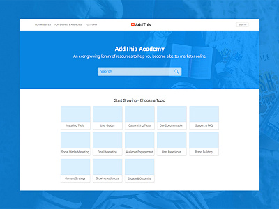 AddThis Academy Concept academy addthis lessons mock tiles wireframe