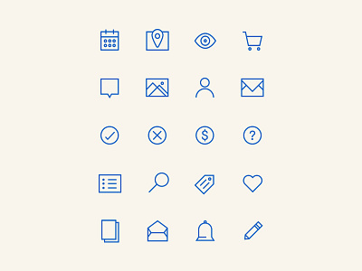 Paperless Post Icons blah calendar cart chat eyeball icons location mail notification user