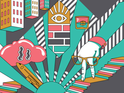 D R E A M Z buildings clouds european hands illustration planes vector wip
