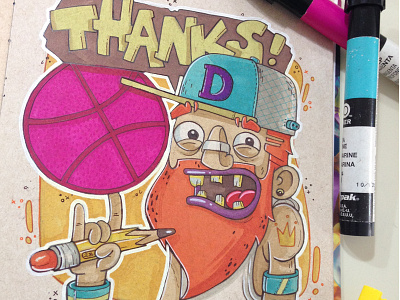 Dribble beard character debut handmade illustration marker thanks