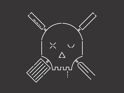 Burger Battle Icon battle black burger crossed fight meat mono line skull spatula tool white