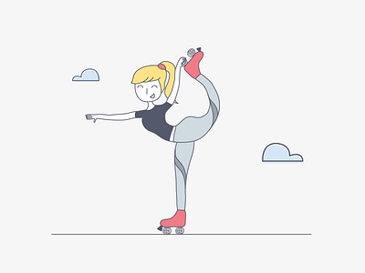 Roller skating 2d character color digital figure skating illustration skating vector