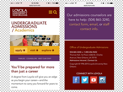 Loyola University Admissions Interior Page - mobile css drupal higher ed html lauren smith loyola university new orleans responsive rwd sass ui web design
